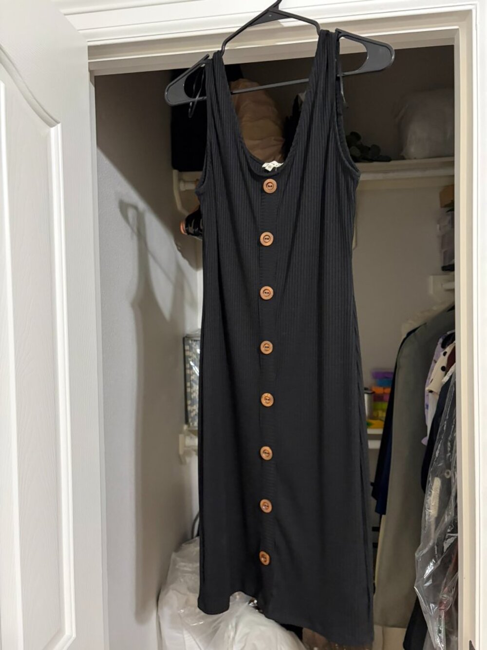 Love J Black Ribbed Button-Front Midi Dress Sz XL NWT